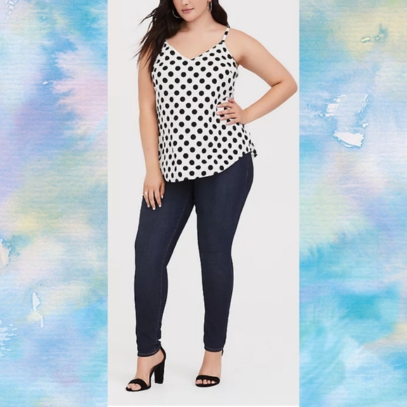 SOLD-Torrid Ava Polka Dot Stretch Challis Cami Top - Picture 2 of 10